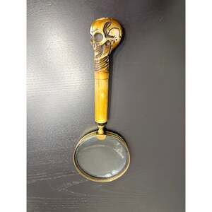 Skull Handle Magnifying Glass Bone Look Carved Handle Gothic Oddities Desk Decor